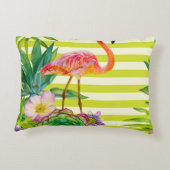 seamless pattern with pink flamingo and exotic tr アクセントクッション (裏面)