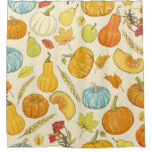 Seamless pattern with pumpkins, autumn leaves, app シャワーカーテン (正面)