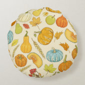 Seamless pattern with pumpkins, autumn leaves, app ラウンドクッション (裏面)