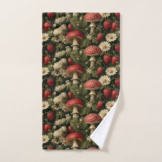 Seamless Pattern with Red Fly Agaric and Flowers バスタオルセット (ハンドタオル)