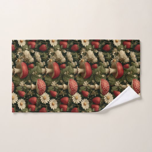 Seamless Pattern with Red Fly Agaric and Flowers バスタオルセット (ハンドタオル)
