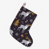  seamless pattern with reindeer, fir trees and sno スモールクリスマスストッキング (正面 (吊り時))