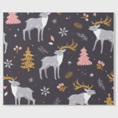 seamless pattern with reindeer, fir trees and sno ラッピングペーパー (フラット)