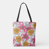 Seamless pattern with roses and lilies. Hand drawn トートバッグ (裏面)