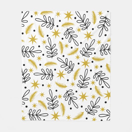 Seamless pattern with snowflakes and fir branches. フリースブランケット (正面)
