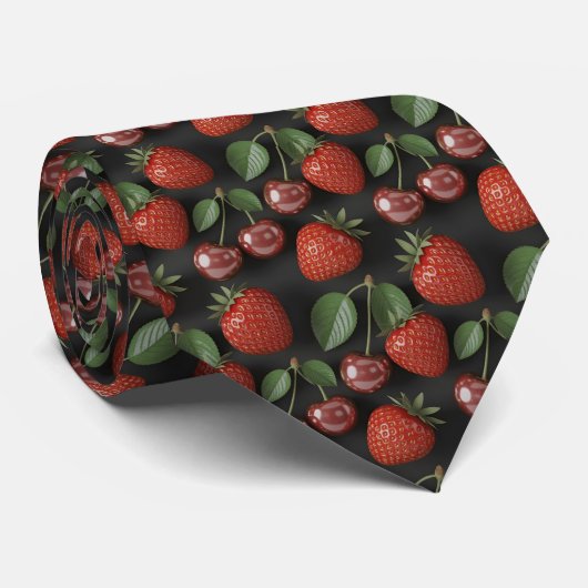 Seamless Pattern with Strawberries and Cherries ネクタイ (ロール)