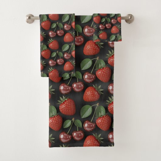 Seamless Pattern with Strawberries and Cherries バスタオルセット (インサイチュ)