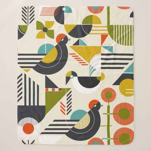 Seamless pattern with stylized birds in retro bauh シェルパブランケット (正面)