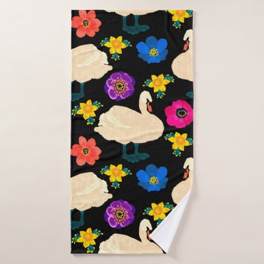Seamless pattern with swans and flowers, hand draw バスタオル (バスタオル)