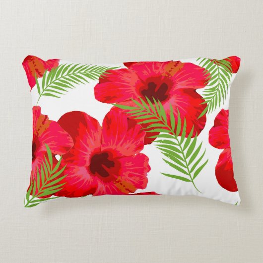 Seamless pattern with tropical flower, palm leave アクセントクッション (正面)