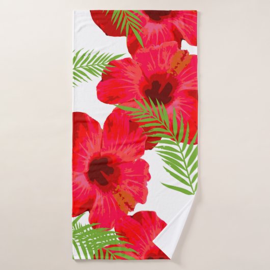 Seamless pattern with tropical flower, palm leave バスタオル (バスタオル)