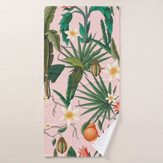 Seamless pattern with tropical leaf, flowers and f バスタオル (バスタオル)