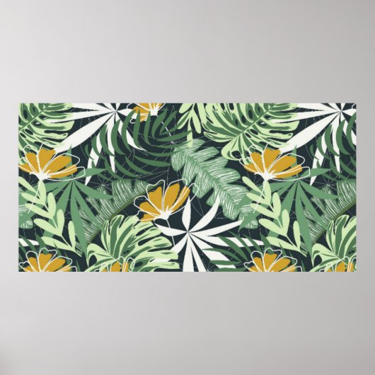 Seamless pattern with tropical leaves and flowers ポスター (正面)