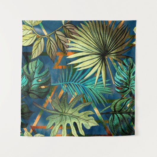 Seamless pattern with tropical leaves and geometri タペストリー (正面)