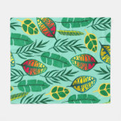 Seamless pattern with tropical leaves. Gouache art フリースブランケット (正面(横))