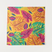 Seamless pattern with tropical leaves on yellow ba タペストリー (正面(横))