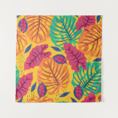 Seamless pattern with tropical leaves on yellow ba タペストリー (正面)