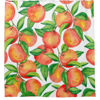 Seamless pattern with watercolor mandarin fruit an シャワーカーテン