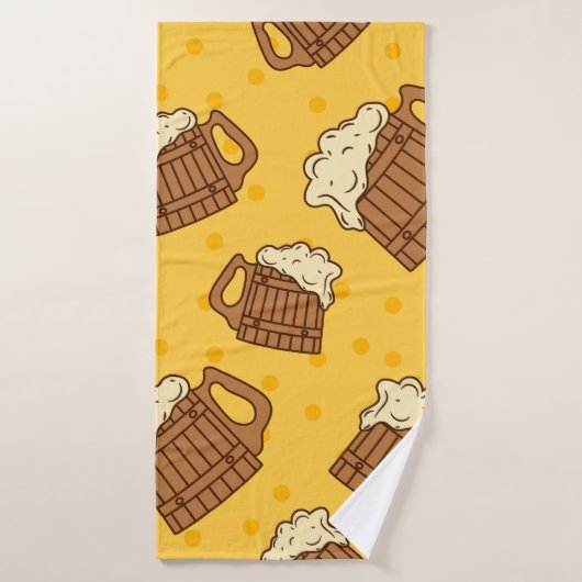 Seamless Pattern with Wooden Foam Beer Mugsbeer, p バスタオル (バスタオル)