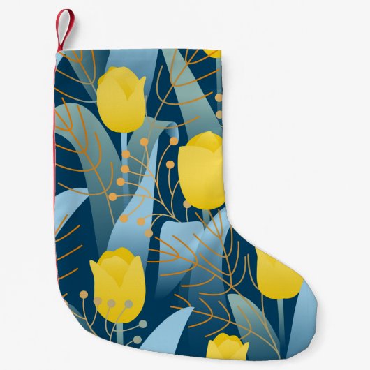 Seamless pattern yellow tulips on dark blue backgr スモールクリスマスストッキング (正面)