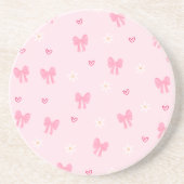 Seamless Pink Bow and Floral Pattern – Cute Girly コースター (正面)