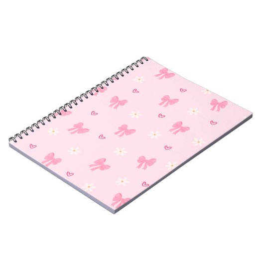 Seamless Pink Bow and Floral Pattern – Cute Girly  ノートブック (左側)