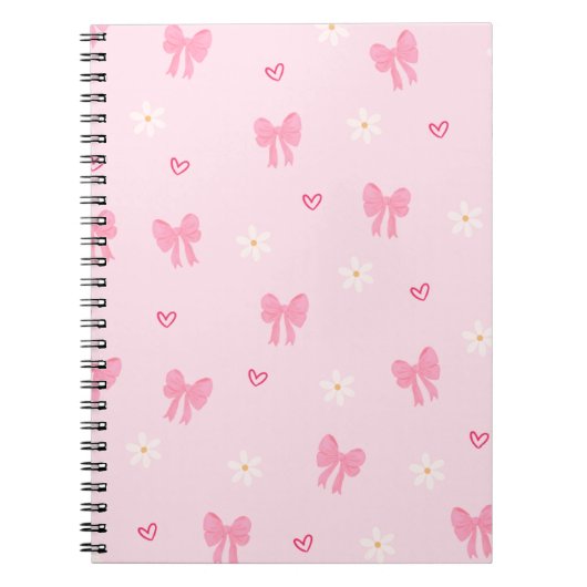 Seamless Pink Bow and Floral Pattern – Cute Girly  ノートブック (正面)
