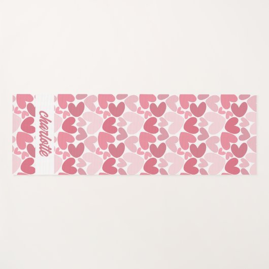 Seamless Pink Hearts Pattern Yoga Mat – Romantic  ヨガマット (正面(横))