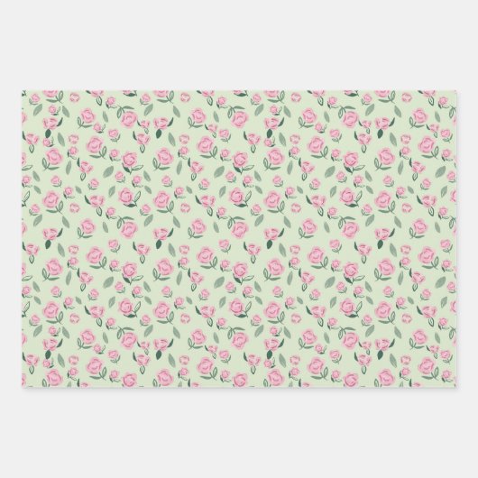 Seamless Pink Rose Watercolor Pattern ラッピングペーパーシート (正面)