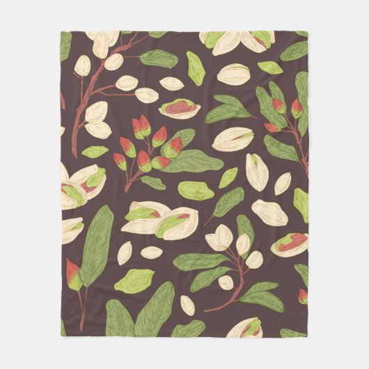 Seamless pistachio pattern with nuts, shells, bran フリースブランケット (正面)