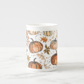 Seamless Pumpkin Pattern Fall Design ボーンチャイナマグカップ (正面)
