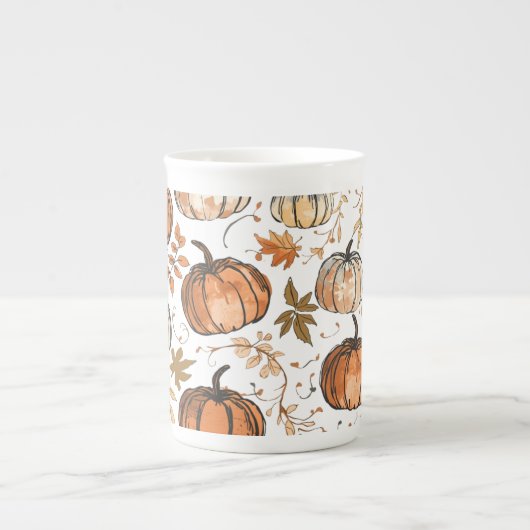 Seamless Pumpkin Pattern Fall Design ボーンチャイナマグカップ (正面)