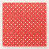 Seamless red background polka dot pattern ガラスコースター (正面)