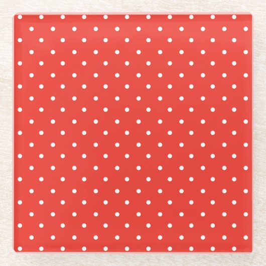 Seamless red background polka dot pattern ガラスコースター (正面)