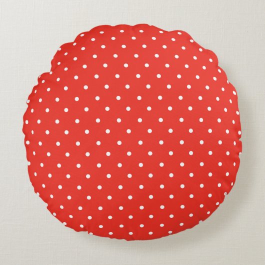 Seamless red background polka dot pattern ラウンドクッション (正面)
