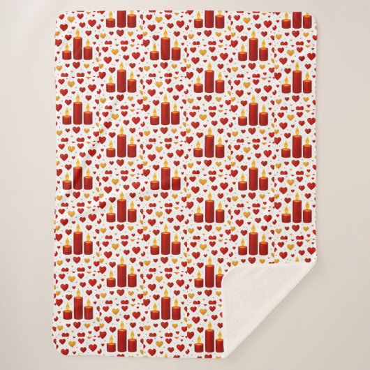 "Seamless Red & Gold Candlelight Hearts Pattern –  シェルパブランケット (正面)