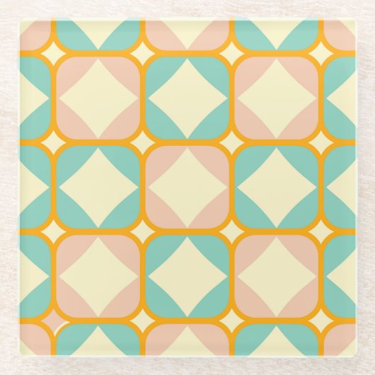 Seamless retro pattern with rounded squares ガラスコースター (正面)