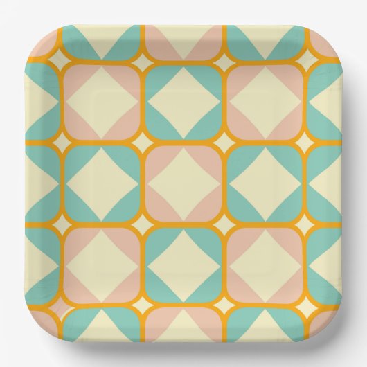 Seamless retro pattern with rounded squares ペーパープレート (正面)