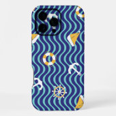 Seamless Royal Blue Nautical Pattern iPhoneケース (裏面)