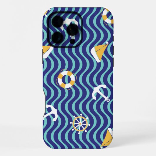 Seamless Royal Blue Nautical Pattern iPhoneケース (裏面)