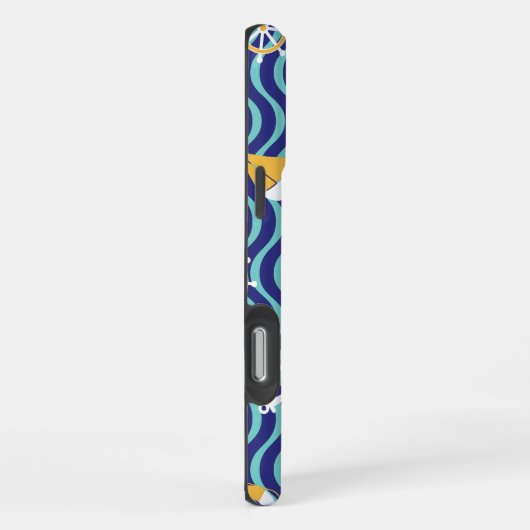 Seamless Royal Blue Nautical Pattern iPhoneケース (右側面)