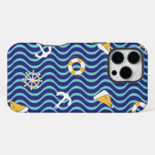 Seamless Royal Blue Nautical Pattern iPhoneケース (裏面横)