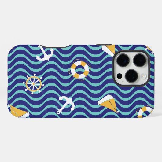 Seamless Royal Blue Nautical Pattern iPhoneケース (裏面横)