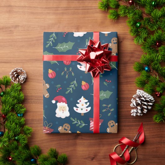 Seamless Santa Claus And Ornaments ラッピングペーパー (クリスマスギフト)
