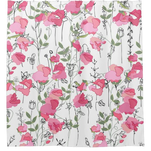Seamless season pattern with sweet pea. Endless te シャワーカーテン (正面)