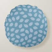 Seamless Soft Blue Leaf Pattern ラウンドクッション (正面)