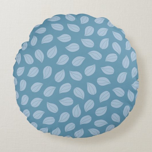 Seamless Soft Blue Leaf Pattern ラウンドクッション (正面)