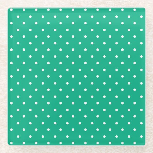 Seamless solid teal polka dot pattern ガラスコースター (正面)