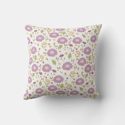 Seamless Spring Floral Pattern with Purple Daisies クッション (裏面)