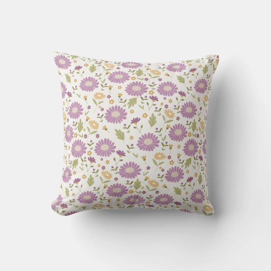 Seamless Spring Floral Pattern with Purple Daisies クッション (正面)